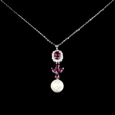 925 Sterling Silver Necklace Oval Rhodolite Mop Natural Gemstone jewelry 18 - Image 1 of 4