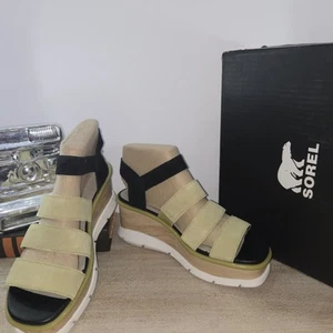 Sorel Joanie III Ankle Strap Wedge Sandals Olive White Women’s Size 9.5 NIB - Picture 1 of 7