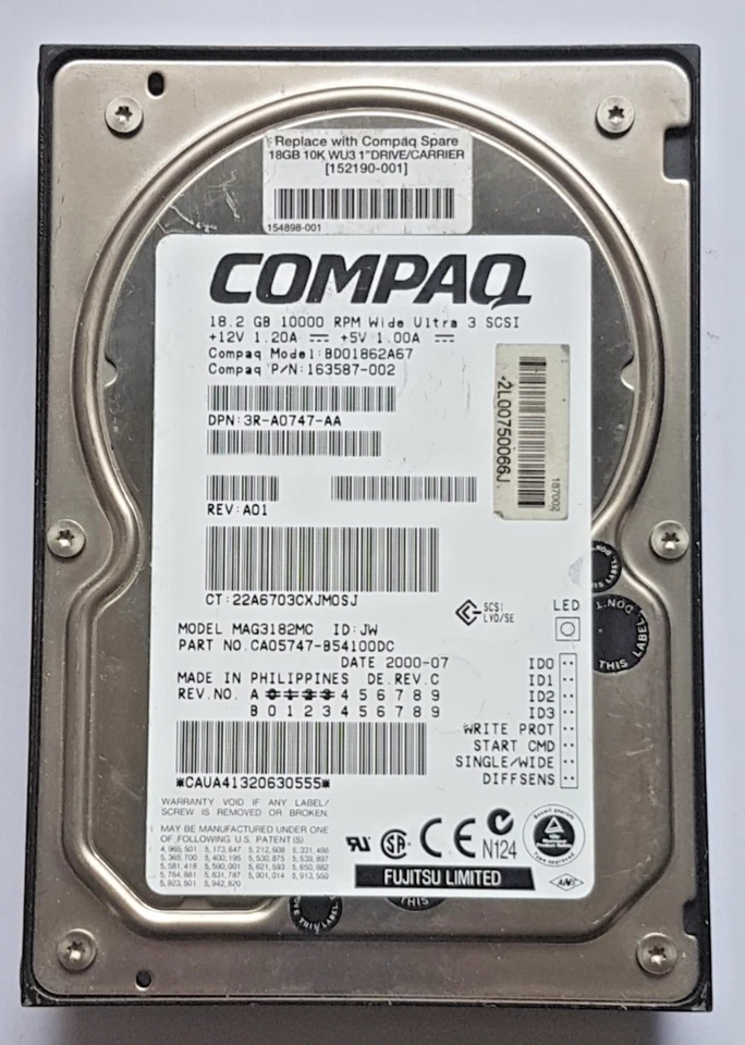 18.2 GB Compaq BD01862A67 10000rpm Wide Ultra3 SCSI Lvd 80pin 3.5 " Hard Drive - Image 1 of 1