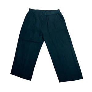 Pantalones de lino recortados sueltos negros cintura elástica tiro alto Lagenlook talla XL - Imagen 1 de 7