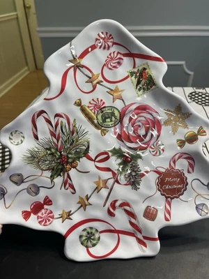 Michel Design Works Christmas Peppermint Tree Shaped Melamine Serveware Plate - Image 1 of 4