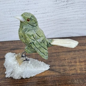 Carved Soapstone Bird Figurine On Stone Crystal Base As Is Read Description - Picture 1 of 10