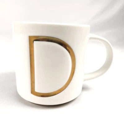 Williams Sonoma Porcelain Coffee Tea Mug Cup Art Deco Gold Monogram "D" 15oz - Image 1 of 4