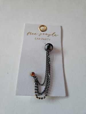 NWT Free People Party Party Ear Chain In Gunmetal & Orange Rhinestone - Image 1 of 2