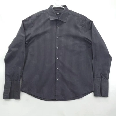 Hugo Boss Dress Shirt Mens 46 18 Black Stripe Long Sleeve Button Up Turkey - Image 1 of 4