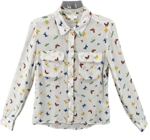 a loves a Shirt Damen Gr. Small weiß Schmetterling Bluse Knopfleiste 100% Seide - Bild 1 von 13