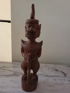 Statua vintage in teak intagliato, 12" con base rotonda - Foto 1 di 11
