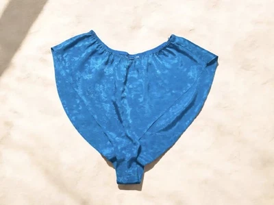 VTG Victorias Secret Gold label Hi Cut Shorts Blue Jacquard Floral Satin Size M - Image 1 of 3