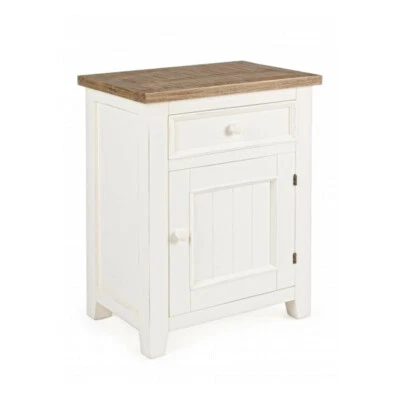 COMODINO 1 CASSETTO 1 ANTA BIANCO cm50x35H Mobili Legno Stile Marina Shabby Chic - Immagine 1 di 4