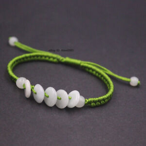 New Natural Grade A Jade (Jadeite) Safe Circle Bead Green Cord Lucky Bracelet