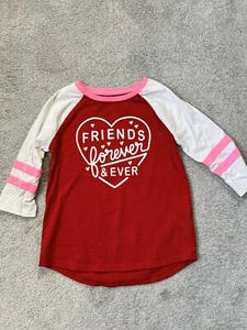 Cat&Jack Girls Valentines Shirt Sz M(7/8) Red Hearts Friends Forever 3/4 Sleeve - Picture 1 of 5