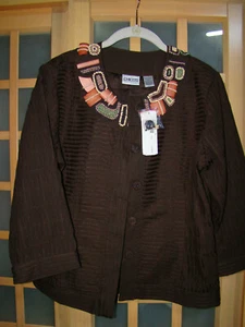 Chico's Burundi Beat Bead Embellished Cropped Jacket Chocolate Brown Size 1 NWT - Picture 1 of 7