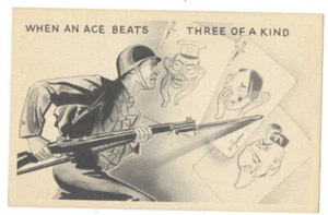 WWII PROPAGANDA Anti AXIS Tojo Hitler Mussolini ACE US SOLDAT Beats 3 of a Kind - Bild 1 von 2