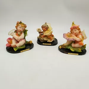Vintage Lily Collection Fairy Resting on a Flower Figurines Wood Base - Picture 1 of 9