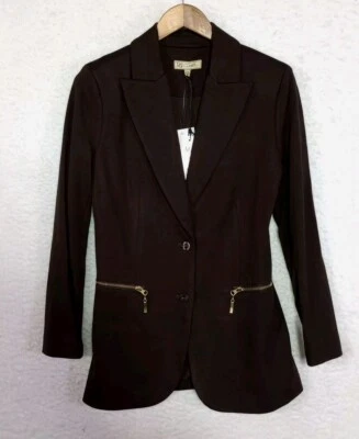 Chaqueta Blazer DG2 Diane Gilman Marrón 2 Botones Bolsillos con Cremallera Talla XS NUEVA CON ETIQUETAS Foto 1 de 4