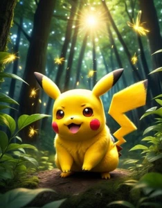 🌟 Adorable Pikachu A3 Art Print - Pokémon Forest Fantasy! 🌟 - Picture 1 of 1