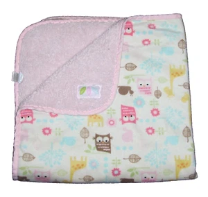 Chick Pea Owl Tree Giraffe Baby Blanket Leaf Patch Aqua Tan Yellow Pink Sherpa - Picture 1 of 2