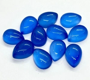 Piedra preciosa suelta con respaldo plano pera calcedonia azul natural AAA para hacer joyas - Imagen 1 de 14