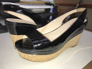 Prada Black Patent Leather Espadrille Wedge Open Toe Size 40/9.5 Women’s Pumps - Picture 1 of 11