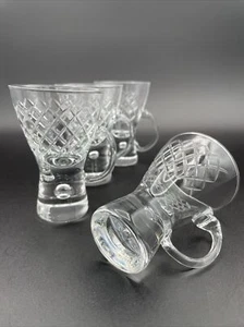 Vintage Set Of 4 Handblown Crisscross Cut Crystal Glass W/ Handle Demitasse Cups - Picture 1 of 10