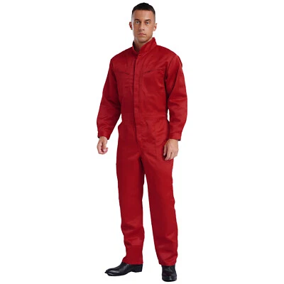 Men Jumpsuit Long Sleeves Overall Spray Painting Bodysuit Pockets Workwear Work - Image 1 of 4