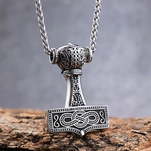 Nordic Viking Thor's Hammer with God's Horn Necklace Jewelry Talisman Mjolnir - Picture 1 of 4