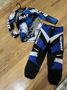 O’Neal Elements Racing Dirt Bike Pants Blue Black Youth 8-10T With Bilt Shirt