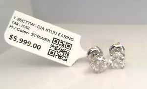 $6000 1.25CTTW CT REAL CERTIFIED Diamond Stud Earrings! SOLID 14K WHITE Gold! - Picture 1 of 15