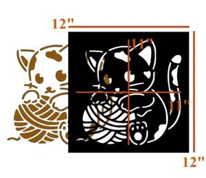 12"x12" Klar Kunststoff Schablone - Katze mit Garn (SC939) (0,007") - Bild 1 von 2