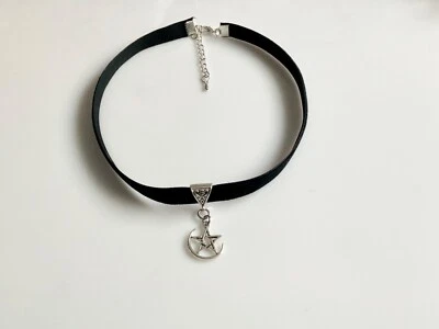 Gargantilha tamanho personalizado pescoço colar pentagrama lua crescente veludo joia gótica - Imagem 1 de 3