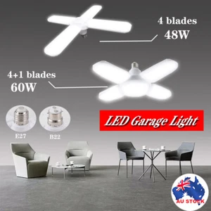 LED Garage Light Work Lights Cold White 48W/60W B22/E27 Fixture Deformable Lamp - Picture 1 of 12