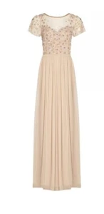 ADRIANNA PAPELL BISCOTTI 3D BEADED POINT D'ESPRIT GOWN DRESS RRP £289 S 12 - Picture 1 of 5