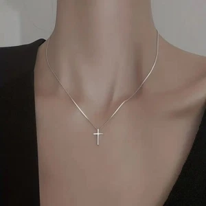 Small Plain Silver Colour Cross Pendant Necklace * 47cm / 18.5inch chain + 2inch - Picture 1 of 7
