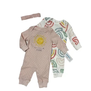 Carters Baby Mädchen 3-teiliges Set Bodys Größe 3 Monate Overalls Headwrap Carter’s - Bild 1 von 14