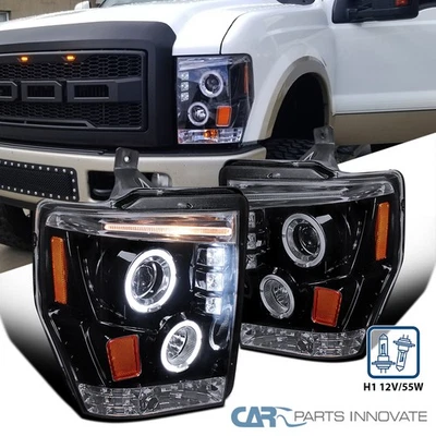 Glossy Black LED Projector Headlights Fits 08-10 F250 F350 F450 F550 Super Duty - Image 1 of 4