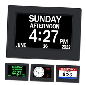  Clock with Day and Date for Elderly-3 Colors Display Digital 7in Black - Picture 1 of 7