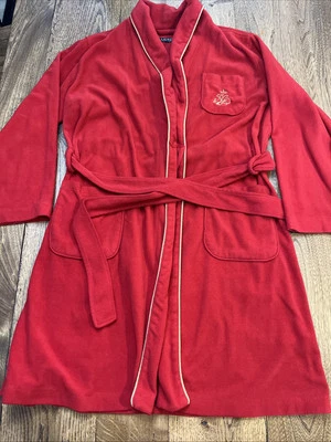 LAUREN Ralph Lauren Red Plush Fleece Wrap Rope Knee Length Embroidered, Size L - Image 1 of 4