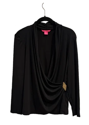 Blusa Sunny Leigh Feminina Envoltório Preta TAMANHO XL Pequena com Broche Enfeite Dourado - Imagem 1 de 4