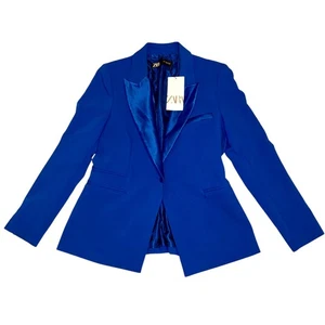 ZARA Damen Kobaltblau Tailliert Smoking Stil Blazer Jacke Größe Large Neu mit Etikett - Bild 1 von 3