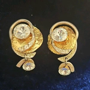 J Jansen Brutalist 24K Gold & Silv Plated Austrian Crystal Statemt Earrings #12 - Picture 1 of 6