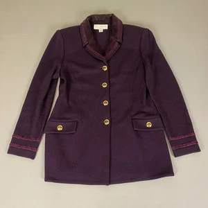 St. John Collection Blazer Jacket Women's 8 Purple Knit Gold Button Velvet Trim - Picture 1 of 16