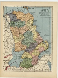 1902 ANTIQUE MAP OF THE COUNTY OF ANTRIM / IRELAND - Picture 1 of 3