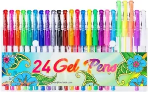 24 Colors Gel Pens, Coloring Gel Pen Art Markers for Journal Adult Coloring Book - Picture 1 of 7