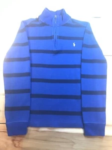 Polo Ralph Lauren 1/4 Zip Pullover Sweater Youth XL Blue Black Stripe Longsleeve - Picture 1 of 7