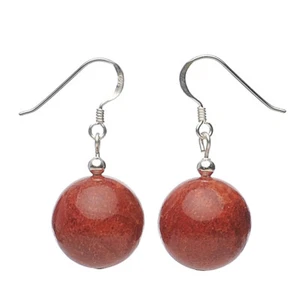 Pareja de pendientes pendientes de coral real coral espuma y plata 925 rojo-marrón - Imagen 1 de 1