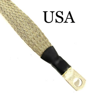 Tublar 1" wide Braided tinned copper engine ground strap wire Cable lug - Picture 1 of 1
