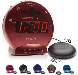 Sonic Bomb Dual Extra Loud Alarm Clock with Bed Shaker Red Heavy Sleepers - Picture 1 of 12