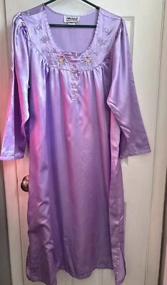 Vintage Anthony Richards Women's Nightgown Purple Embroidered Satin LARGE - Image 1 of 4