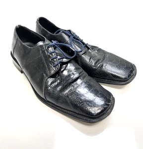 David Eden Dress Shoes Crocodile Square Toe Derby Shoes Black Men’s 9M Nice - Picture 1 of 9