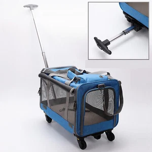 Dog Cat Carrier Pet Trolley Case Detachable Wheel Travel Stroller Bag Breathable - Picture 1 of 17